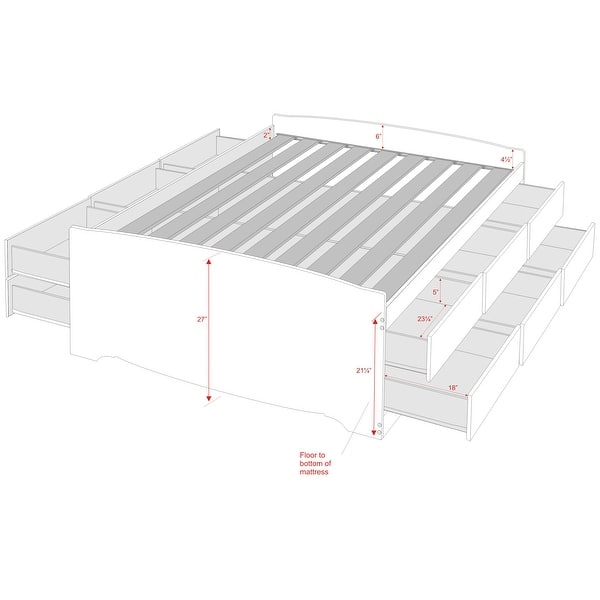 Prepac Tall Queen Captain's Platform Storage Bed with 12 Drawers