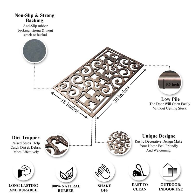 A1HC First Impression, Natural Rubber Doormat, Non-Slip, Durable, Heavy Duty Rubber Mat, 18"X30"