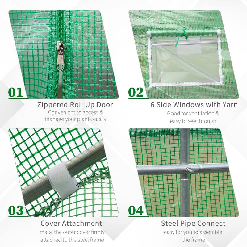 15' x 6' x 7' Walk-in Tunnel Greenhouse Garden Plant Growing House with Door and Ventilation Window, Green
