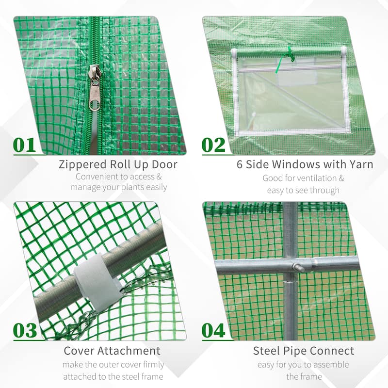 15' x 6' x 7' Walk-in Tunnel Greenhouse Garden Plant Growing House with Door and Ventilation Window, Green