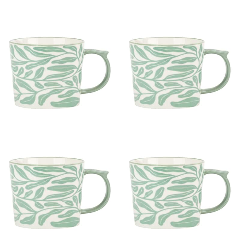 10 Strawberry Street Madison Flora Mugs, Set of 4 - Kelp