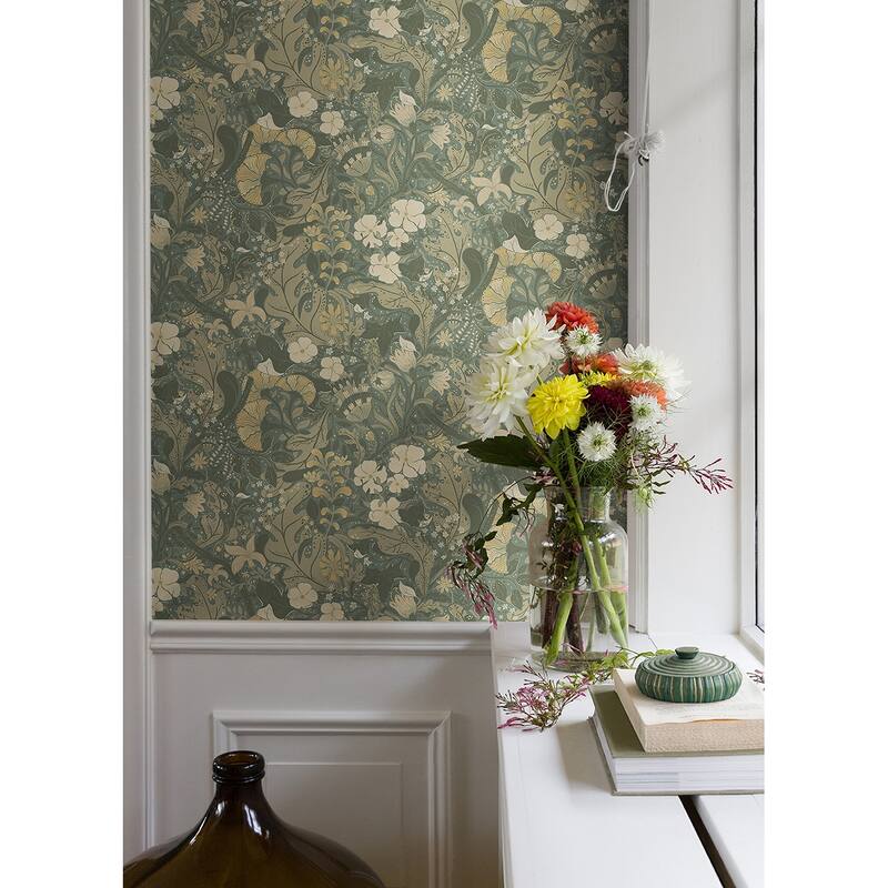 A-Street Prints Elise Sea Green Nouveau Gardens Wallpaper