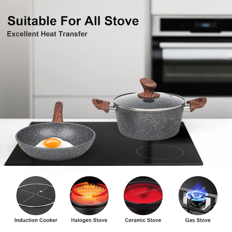 Granite Pots and Pans Set Ultra Nonstick, 11 Piece DieCast Cookware