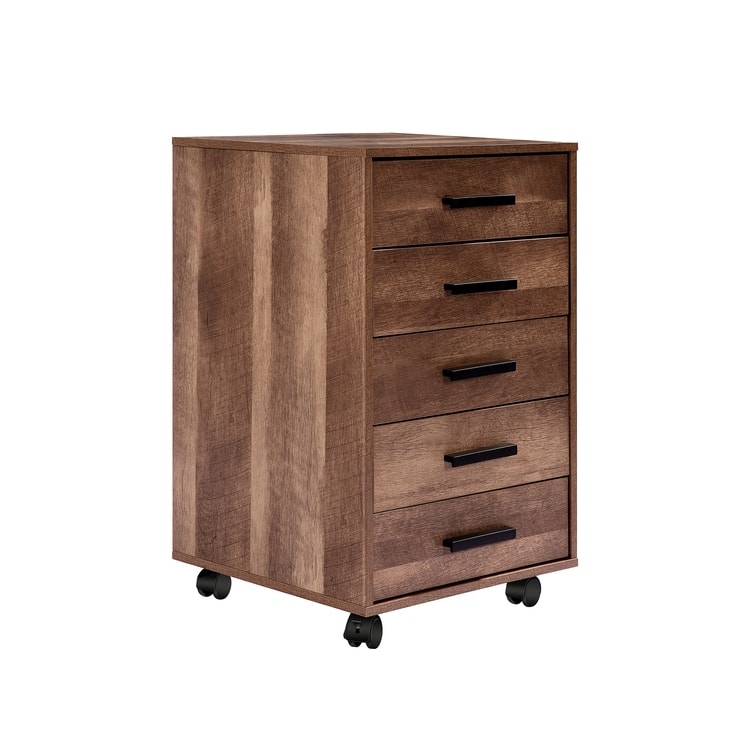 Wooden 5-Drawer Office Storage Cabinet with Extra Shelf and 360° Mobility for Effortless Organization