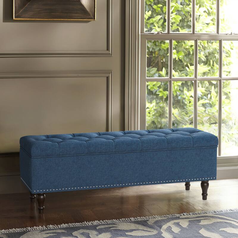 Tufted Storage Bench, Upholstered Ottoman with Storage - 50.8" W X 17.1" D X 18.3" H