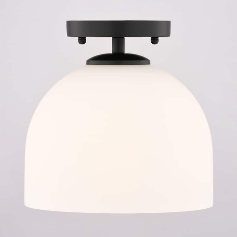 VAXCEL Shelby 1-Light 9.25 in. Wide Dome Semi Flush Mount Ceiling Lighting Fixture, Frosted White Opal Glass Shade