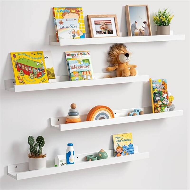 Wooden Picture Shelves for Wall with Ledge - 5.12"D x 36"W x 2.17"H - White