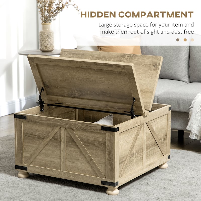 HOMCOM Coffee Table, Square Center Table with Flip-top Lids, Hidden Storage Compartment and Wooden Legs for Living Room
