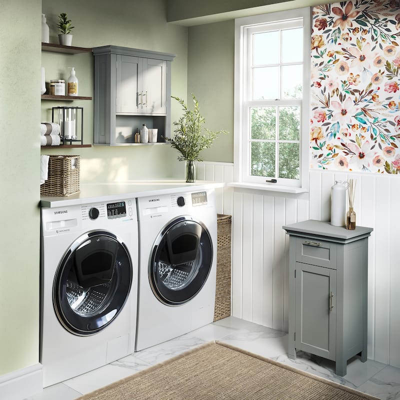 RiverRidge Somerset Two-Door Bathroom and Laundry Wall Mount Storage Medicine Cabinet with Open and Adjustable Shelf - Gray