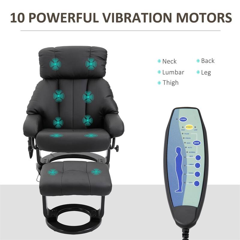 Swivel Recliner Chair with Vibration Massage and Ottoman Footrest