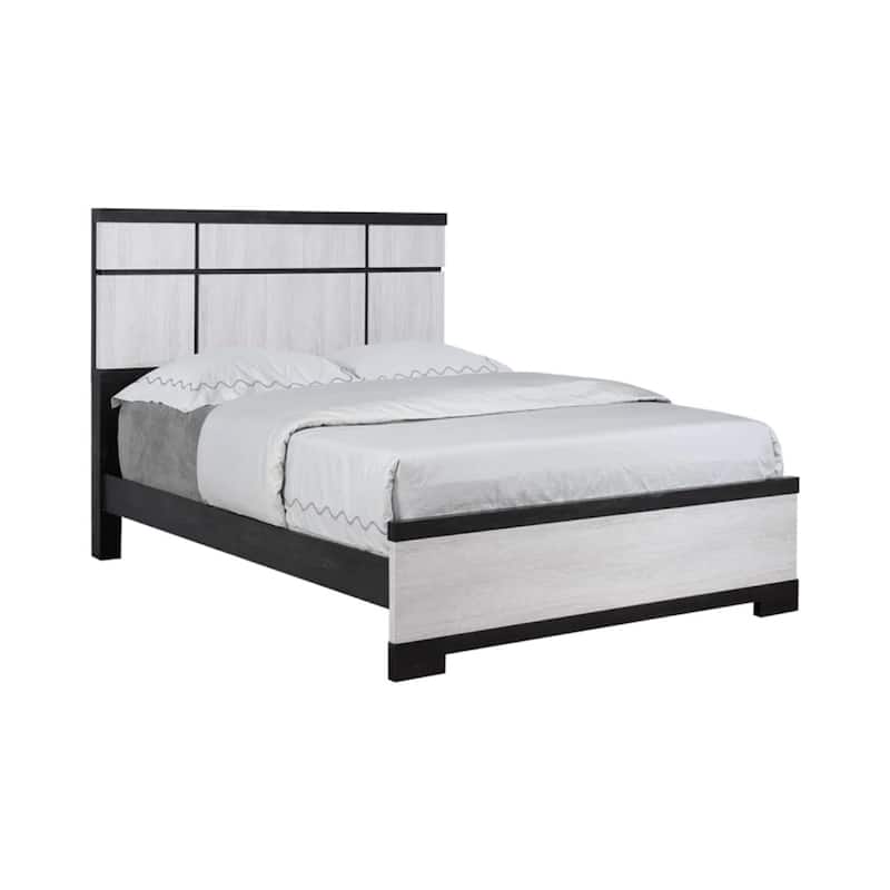 Ruthe Queen Panel Bed with Horizontal Trim Lines, White Grained Wood