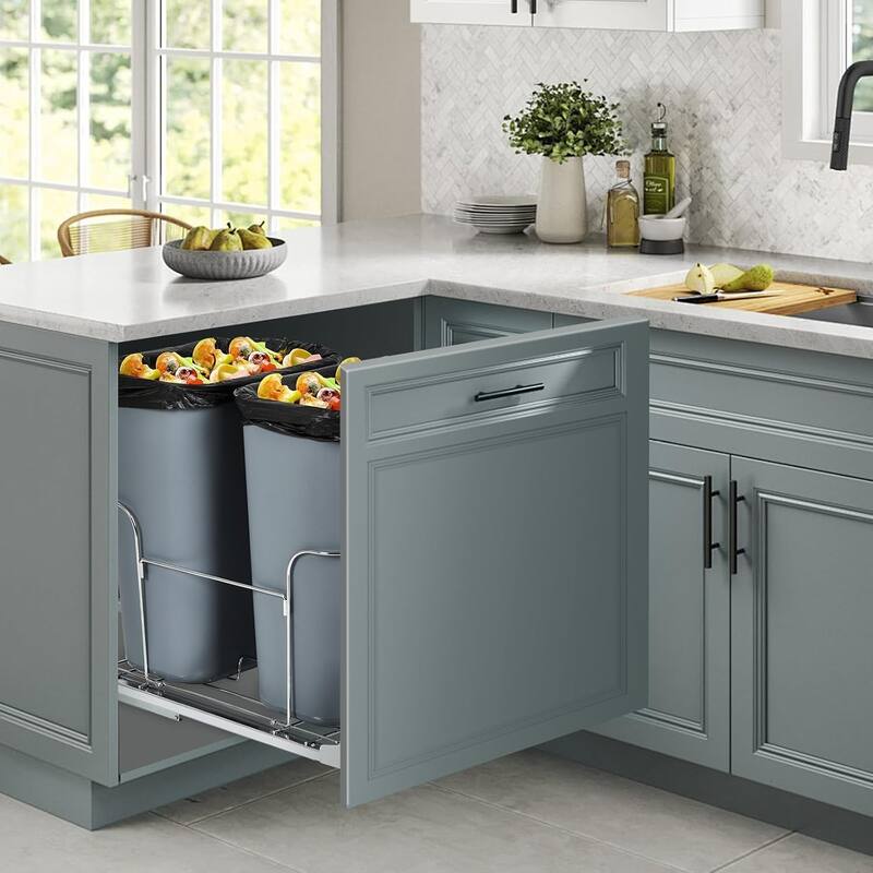 Double Black 2x35QT Pullout Trash Can, Handle Model - Fits Cabinets 16.10x24.8x29.84 inches（Contains two trash cans）