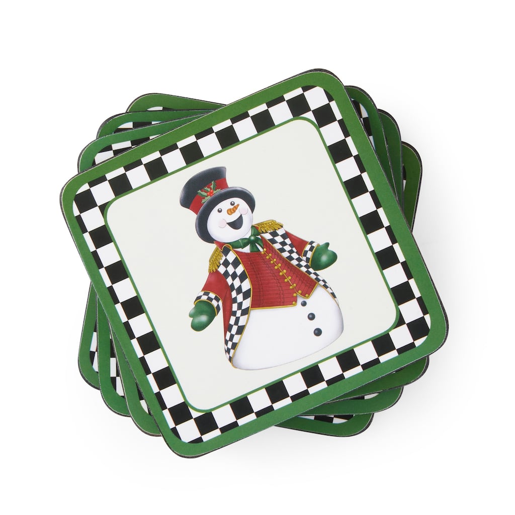 Pimpernel Set of 6 Black and White Christmas Coasters - 4" L x 4" W