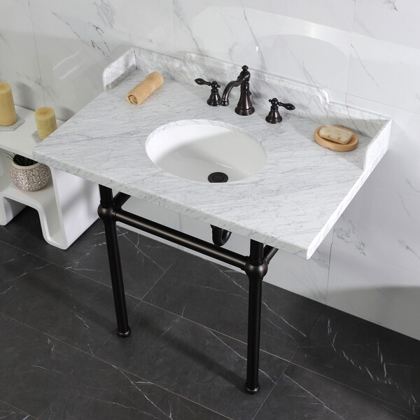 Kingston Brass Pemberton 36-Inch Carrara Marble Console Sink with