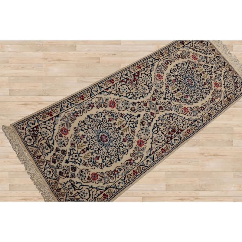 1'9''x4'3'' Runner Hand Knotted Wool Ivory 300 KPSI Area Rug - 1' 9'' x 4' 3''