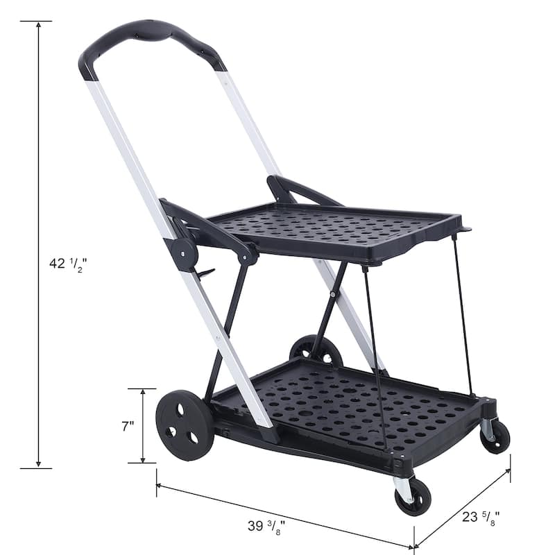 Collapsible 2-Tier Utility Shopping Cart,Multi-Use Baskets with Wheels