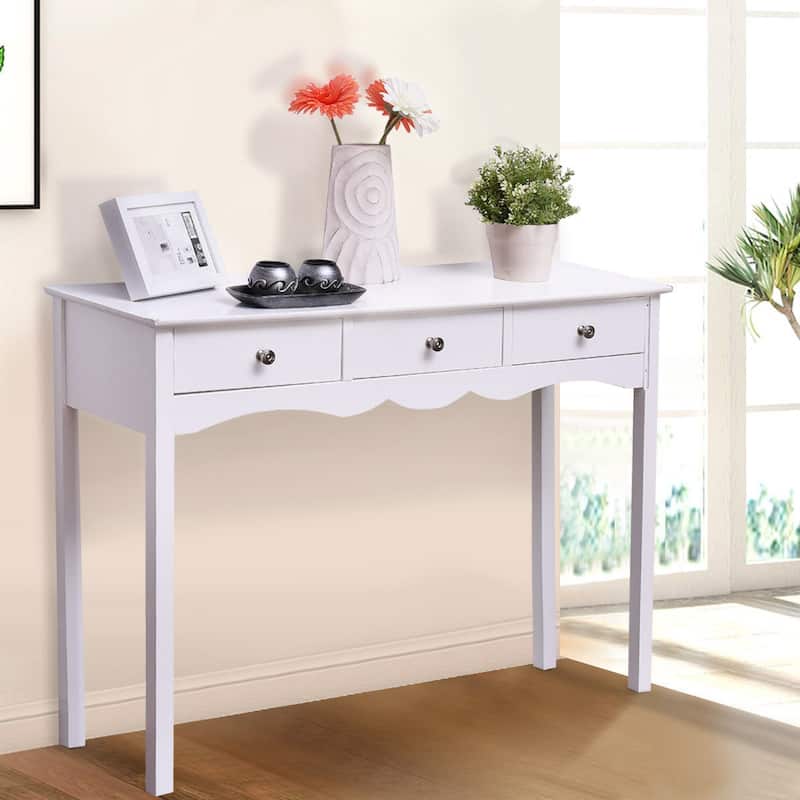 Hall table Side Table with 3 Drawers-White - 39.4" x 12.6" x 29.5"(L x W x H)