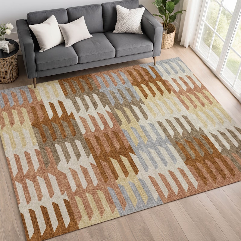 Machine Washable Indoor/ Outdoor Modern Stacks Chantille Rug