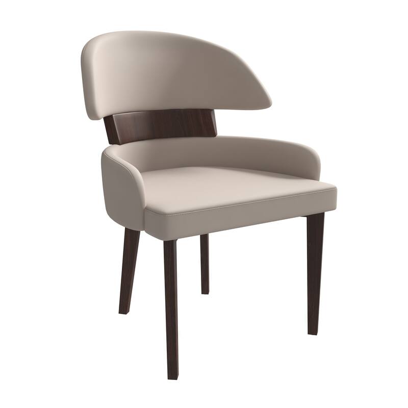 Leather Dining Chair with a Curved Back in Rubberwood Ethos Series by LeisureMod - Taupe