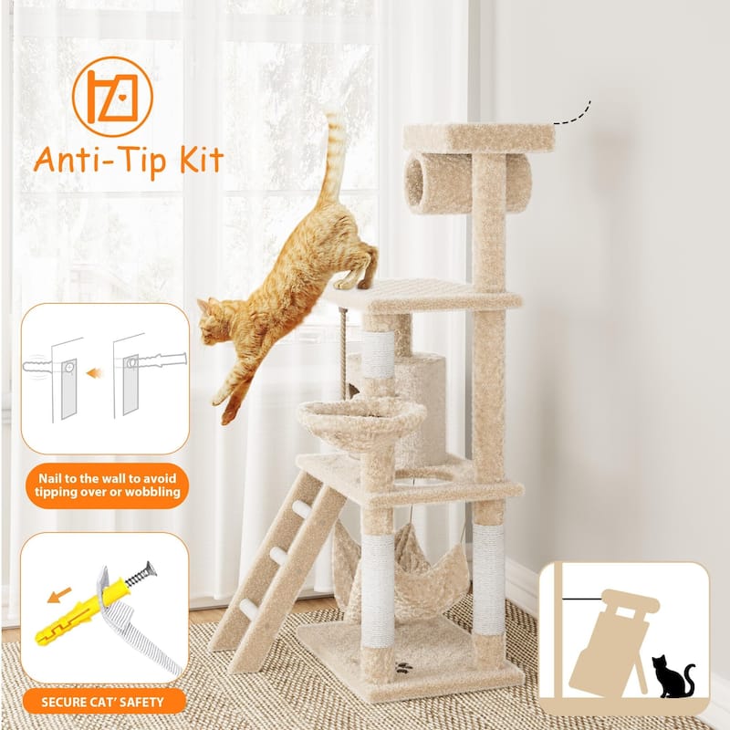 55in Cat Tree Tower Kitten Condo Scratching Post - Light Yellow