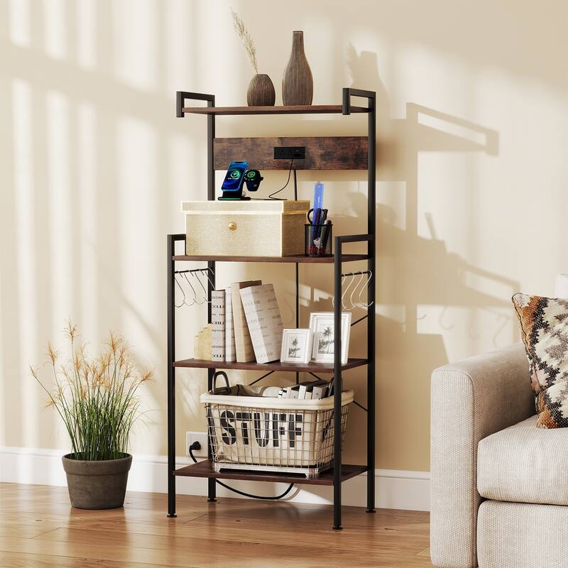 Gymax Kitchen Bakers Rack w/ Power Outlet 4 Tiers Coffee Bar Table w/