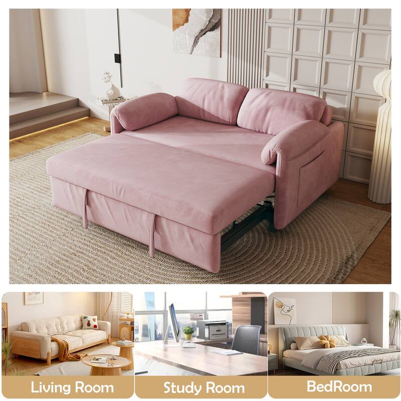 Sofa at the Forefront: 54-inch Velvet Sofa Bed for Multi-purpose Living Spaces, Featuring a Retractable Bed