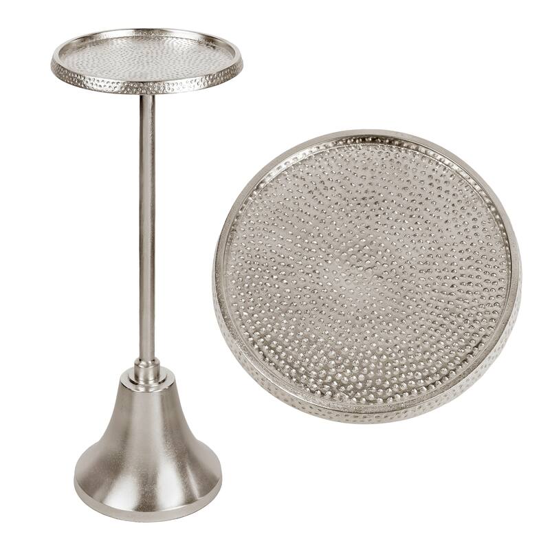 Irida 24" Art Deco Designer Pedestal Drink, End Table w/ Hammered Top, Bell Base, By JONATHAN Y