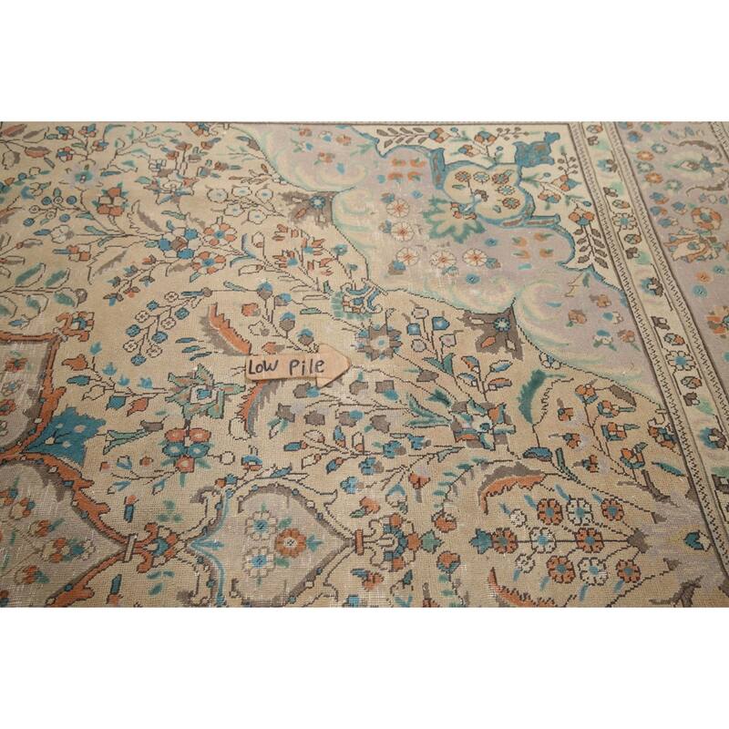 Hand Knotted Oriental 100% Wool Carpet Traditional Floral Beige & Ivories Tabriz Area Rug - 12' 8'' X 9' 8''