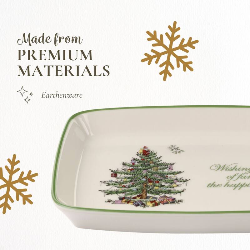 Spode Christmas Tree Rectangular Sentiment Tray - 7" L x 5" W x 1" H