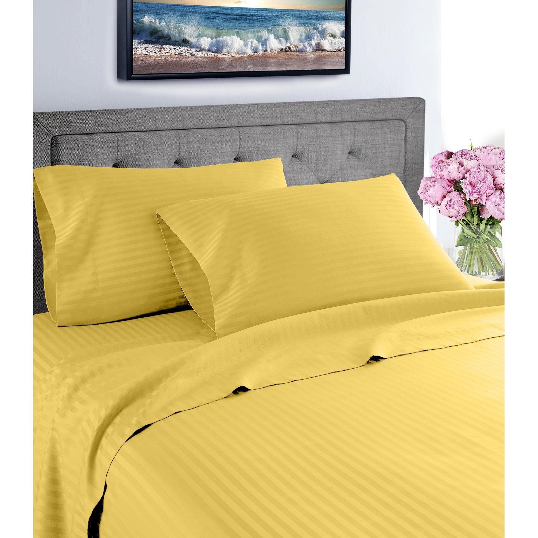 Fresh Home 1000 Thread Count Egyptian Quality Cotton Deep Pocket Dobby Stripe Sheet Set