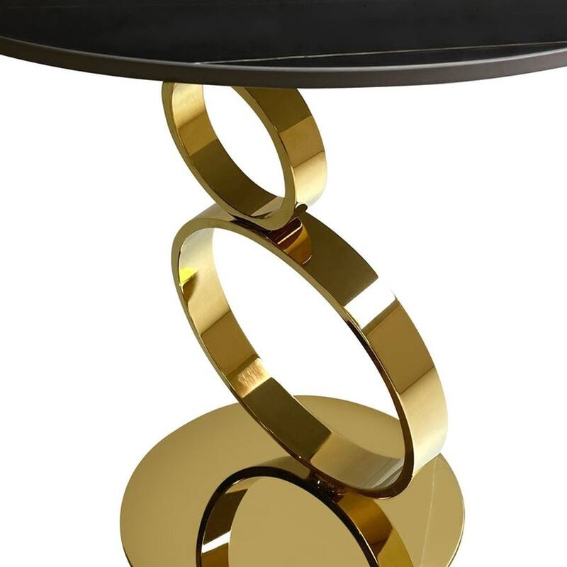 HomeRoots 21" Black And Gold Stone And Stainless Steel Round Pedestal End Table - 21.6' X '20.9' X '21.6