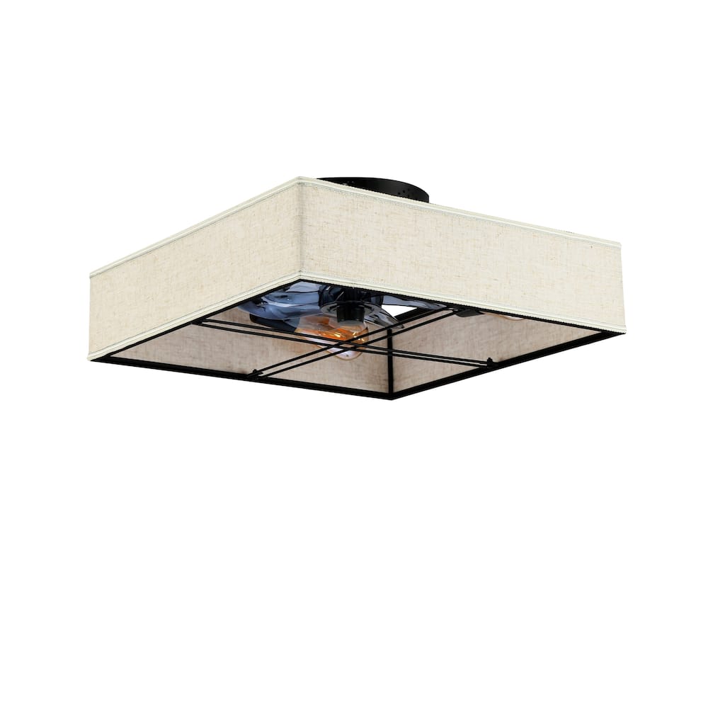 16.6"Square Fabric Flush Mount Ceiling Fan,Reversible Motor,DC Remote Control,7 PCS PC Blades,6 Speed Ceiling Fan,Timing