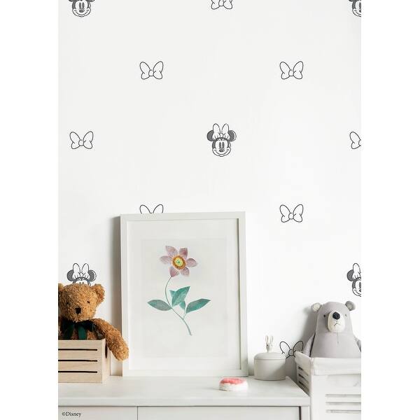 dimension image slide 2 of 4, Disney Minnie Mouse Sweet Bows Black and White Peel and Stick Wallpaper - 216 x 20.50