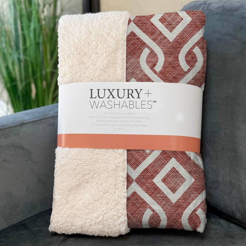 Premium Machine Washable Modern Scroll Sherpa Throw Blanket