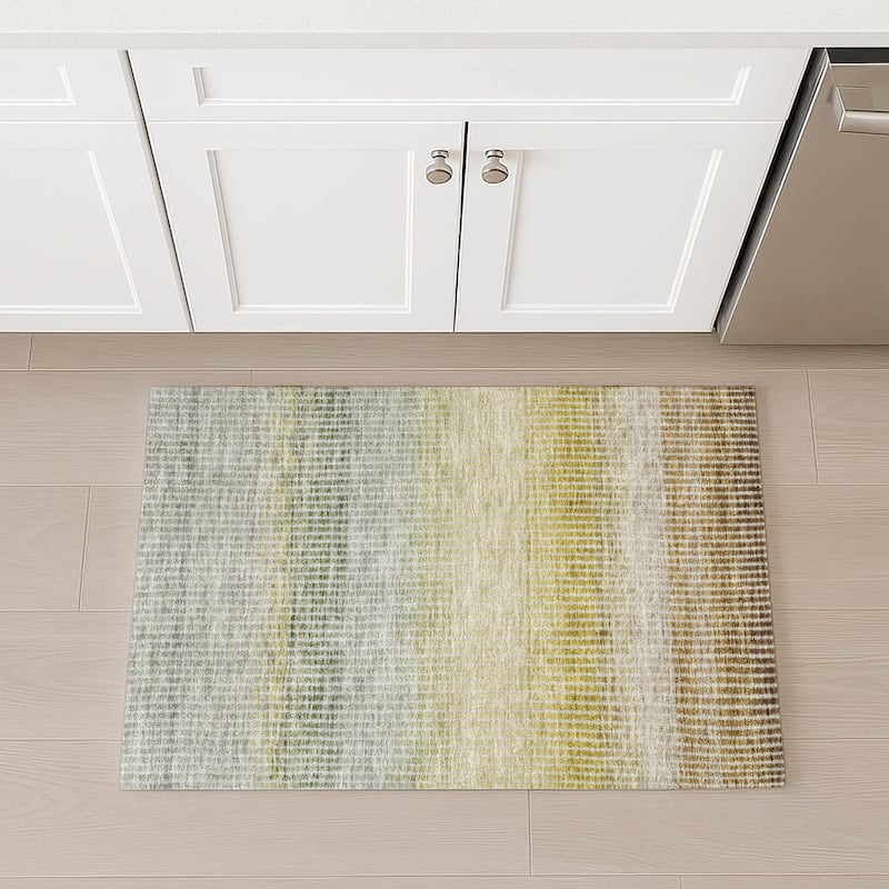 Machine Washable Indoor/ Outdoor Contemporary Stripes Chantille Rug