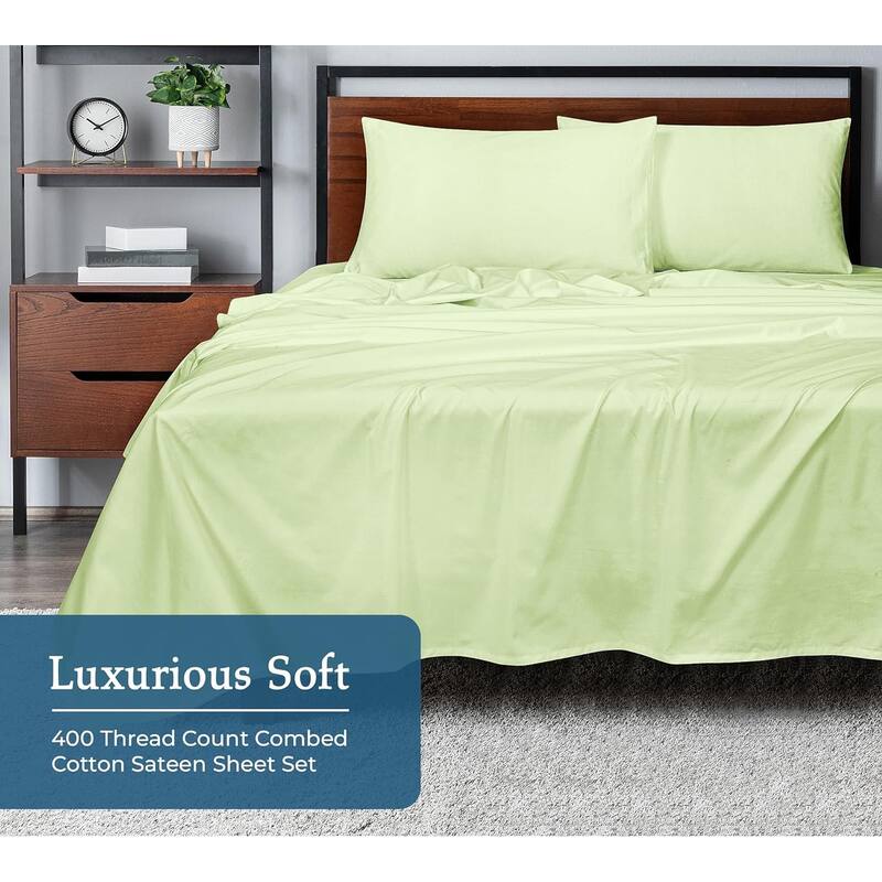 Royale Linen 400 Thread Count Cotton 4 Piece Sateen Sheet Set