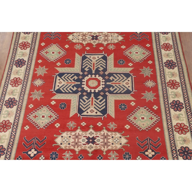 Geometric Kazak Rug Hand-Knotted Wool Carpet - 8'2"x 9'9"
