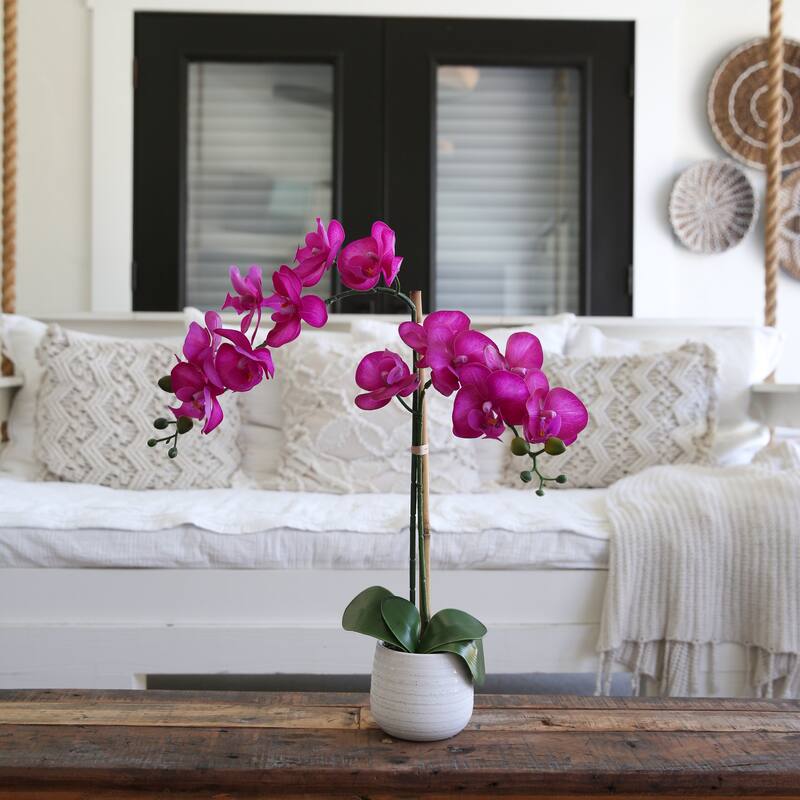 19" Artificial Purple Orchid with Decorative Vase