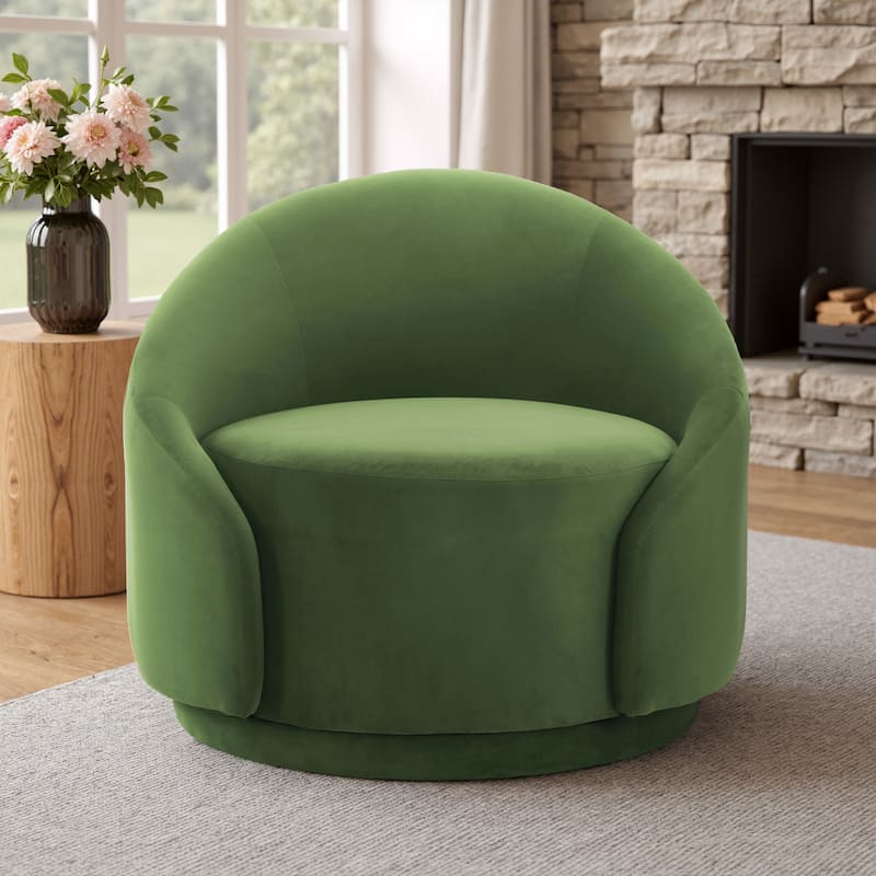 35" W Modern Upholstered Velvet/ Boucle Barrel Swivel Chair