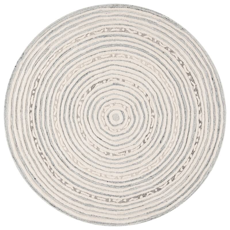 SAFAVIEH Handmade Ebony Zoitchka Modern & Contemporary Wool Rug - 6' Round - Ivory/Grey