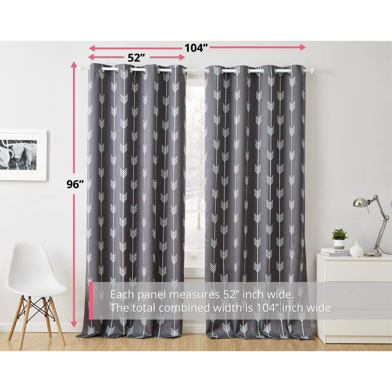 HLC.me Arrow Thermal Room Darkening Blackout Energy Efficient Window Curtain Grommet Panels - Set of 2