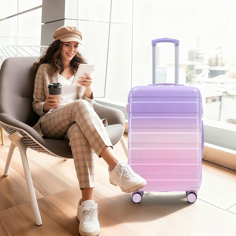 3-Piece, Modern Luggage Sets, Gradient Luggage with Combination Lock and 4 Swivel Wheels, for Boarding Travel, Pink Purple