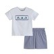 preview thumbnail 1 of 2, White Shark Smocked Tee and Navy Stripe Shorts Set