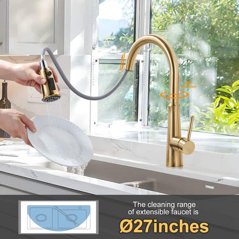 WOWOW Single-Handle Pull-Down Sprayer Kitchen Faucet Stainless Steel
