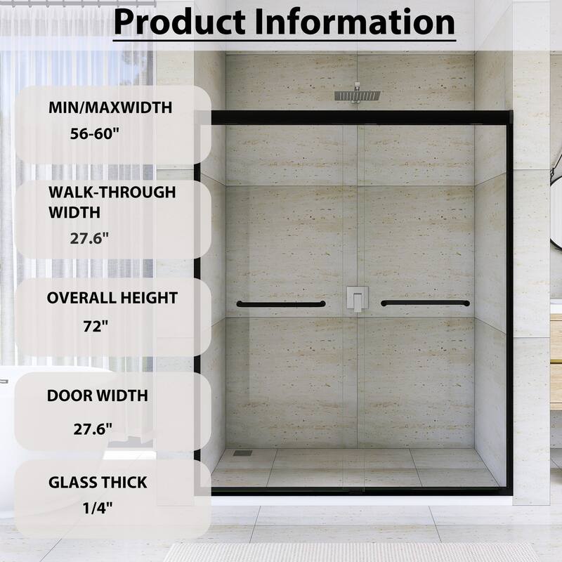 Double Sliding Framed Shower Door in Matte Black Finish