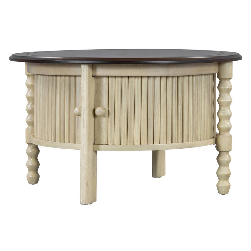Vintage Round Coffee Table with Storage