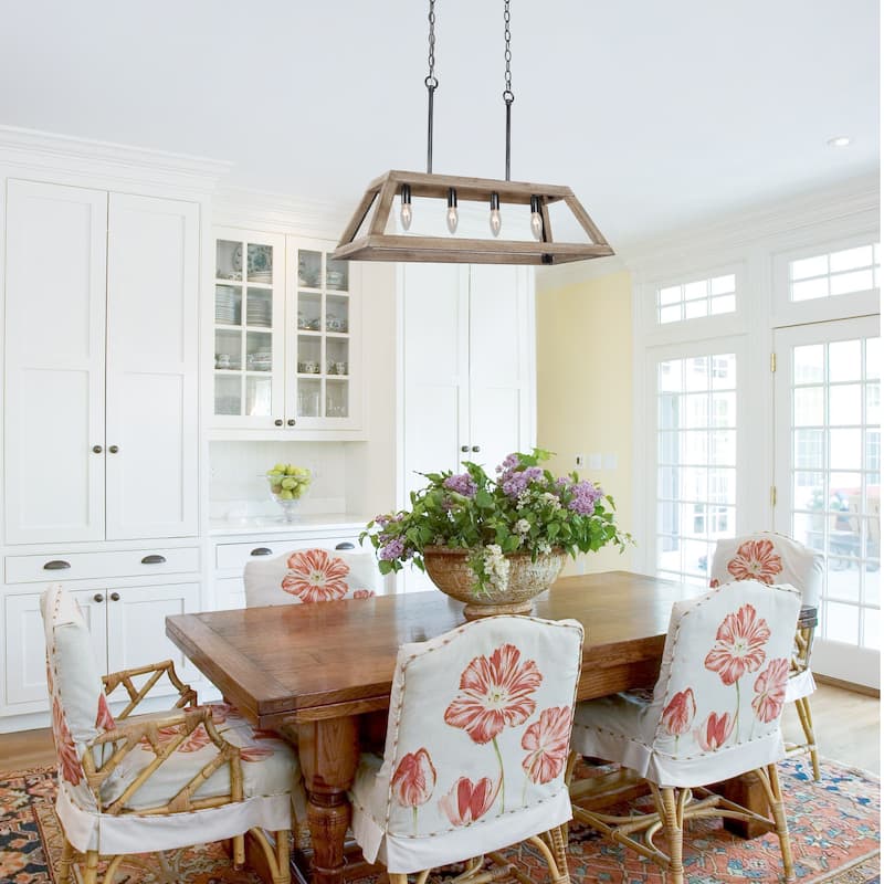 Farmhouse 4-Light Wood Linear Chandelier Island Lights for Dining Room - L28" xW12.2 "xH7.5"