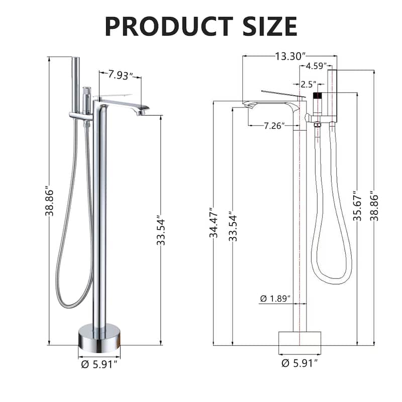 Bathtub Faucet, Floor Mount Free Standing Bathtub Faucet Tub Filler w/ Handheld Shower