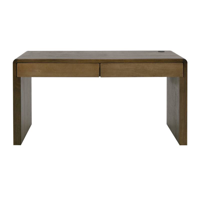 Esis Writing Desk, 2 Drawers, USB Ports, Dark Brown Mango Wood 60 Inch