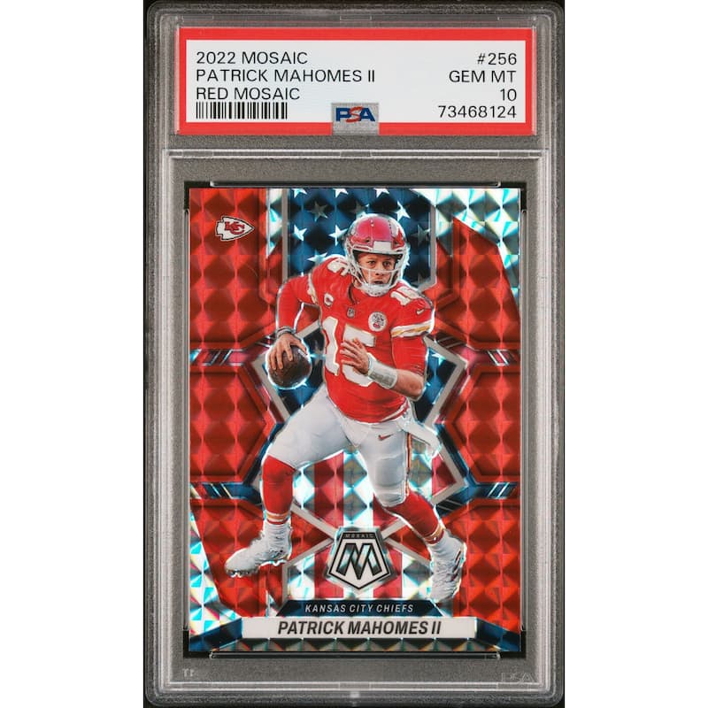 Patrick Mahomes 2022 Panini Mosaic Red Prizm Football Card #256 Graded PSA 10 - 8'6" x 11'6"